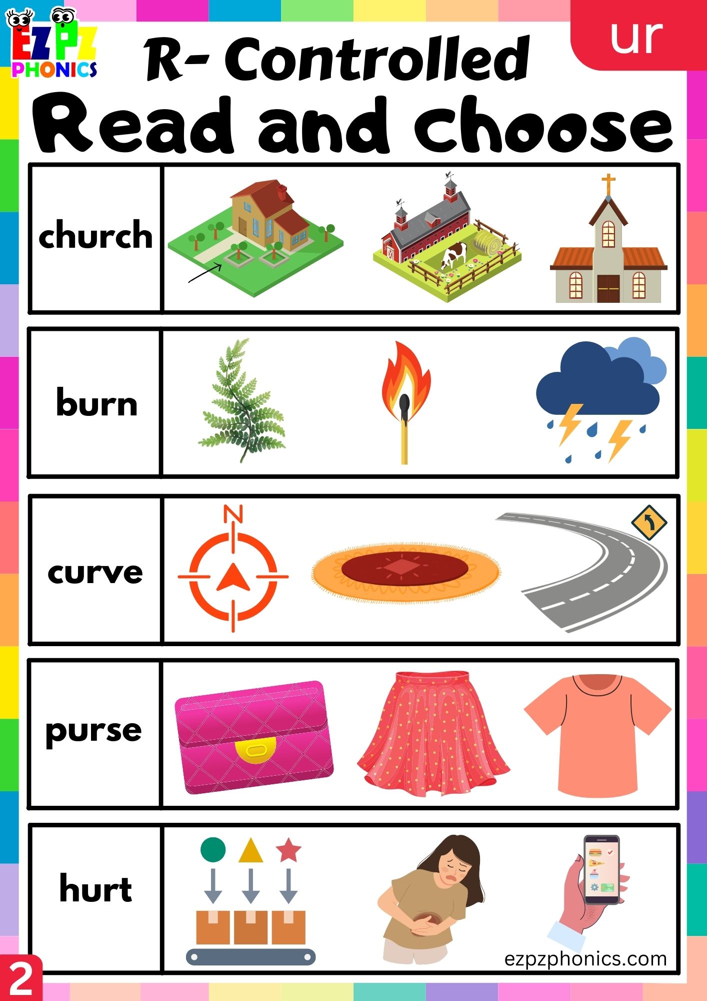 Read and choose the image activity for ur words R Controlled Vowels group 2